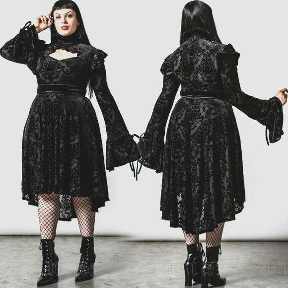NWT Killstar Goetia Dress Pure Black Velvet Lace Romantic Goth Design Fitted 3XL - Picture 1 of 11